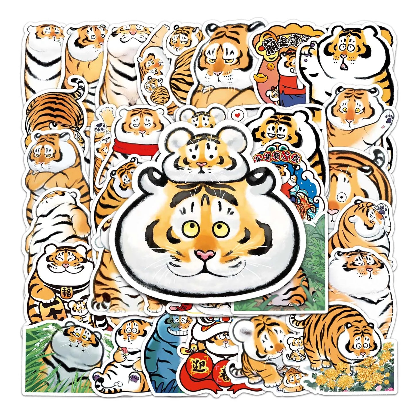50Pcs Tiger Cartoon Waterproof Vinyl Stickers for Skateboard Snowboard