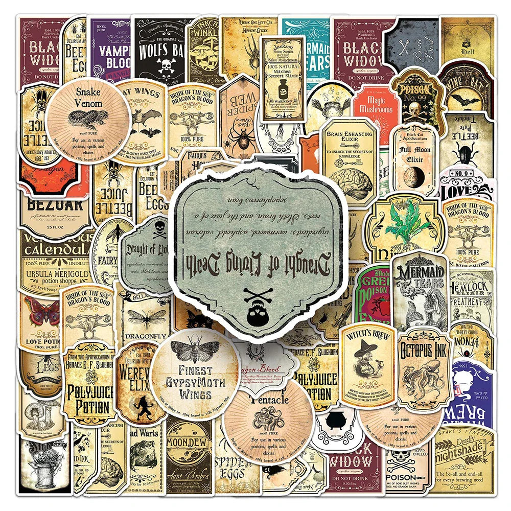 Retro Gothic Apothecary Witch Stickers Waterproof Decals (10/30/50/100pcs)