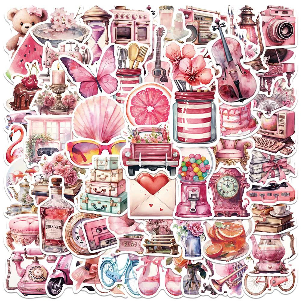 Retro Pink Cartoon Girl Aesthetic Stickers Decals for Laptop, Fridge, Phone, Scrapbook, Graffiti - 10/30/50/100pcs