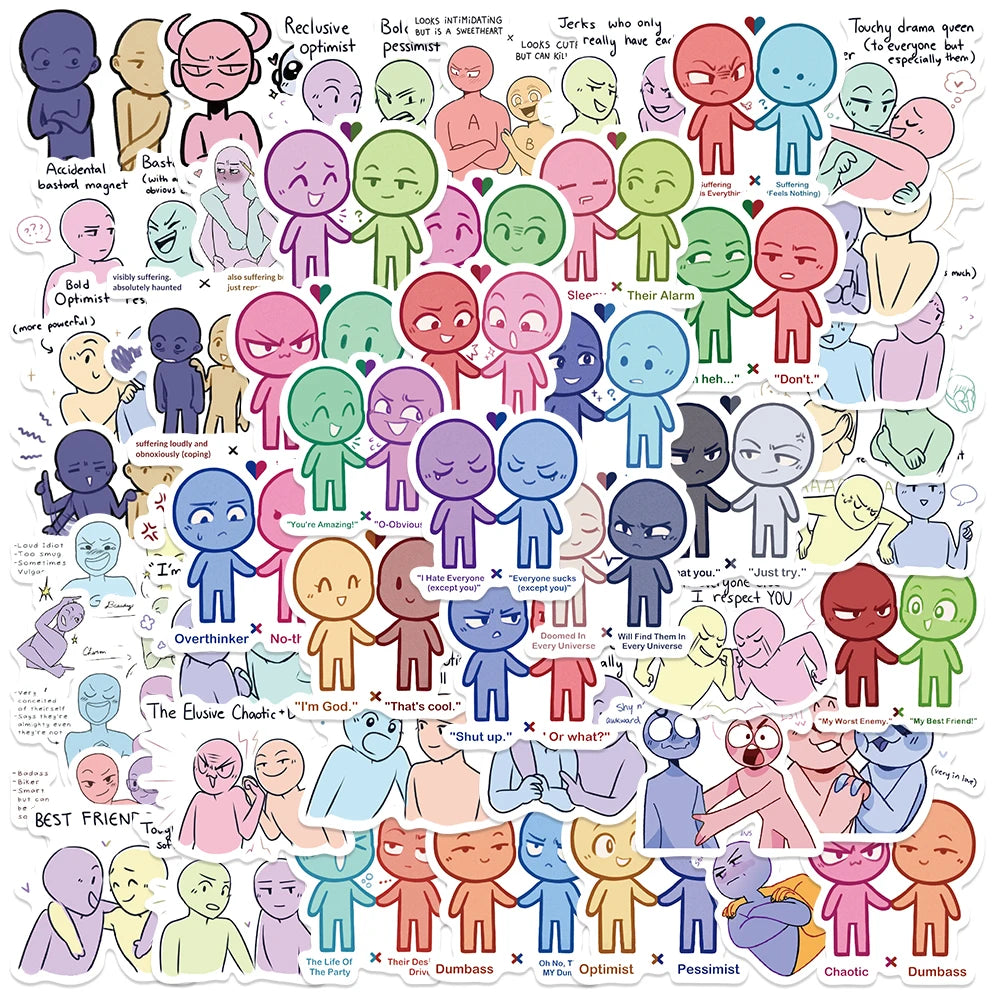 50pcs Funny Cartoon Ship Dynamics Stickers Water Bottle Laptop Decals Luggage Phone Guitar Waterproof Vinyl Car Stickers