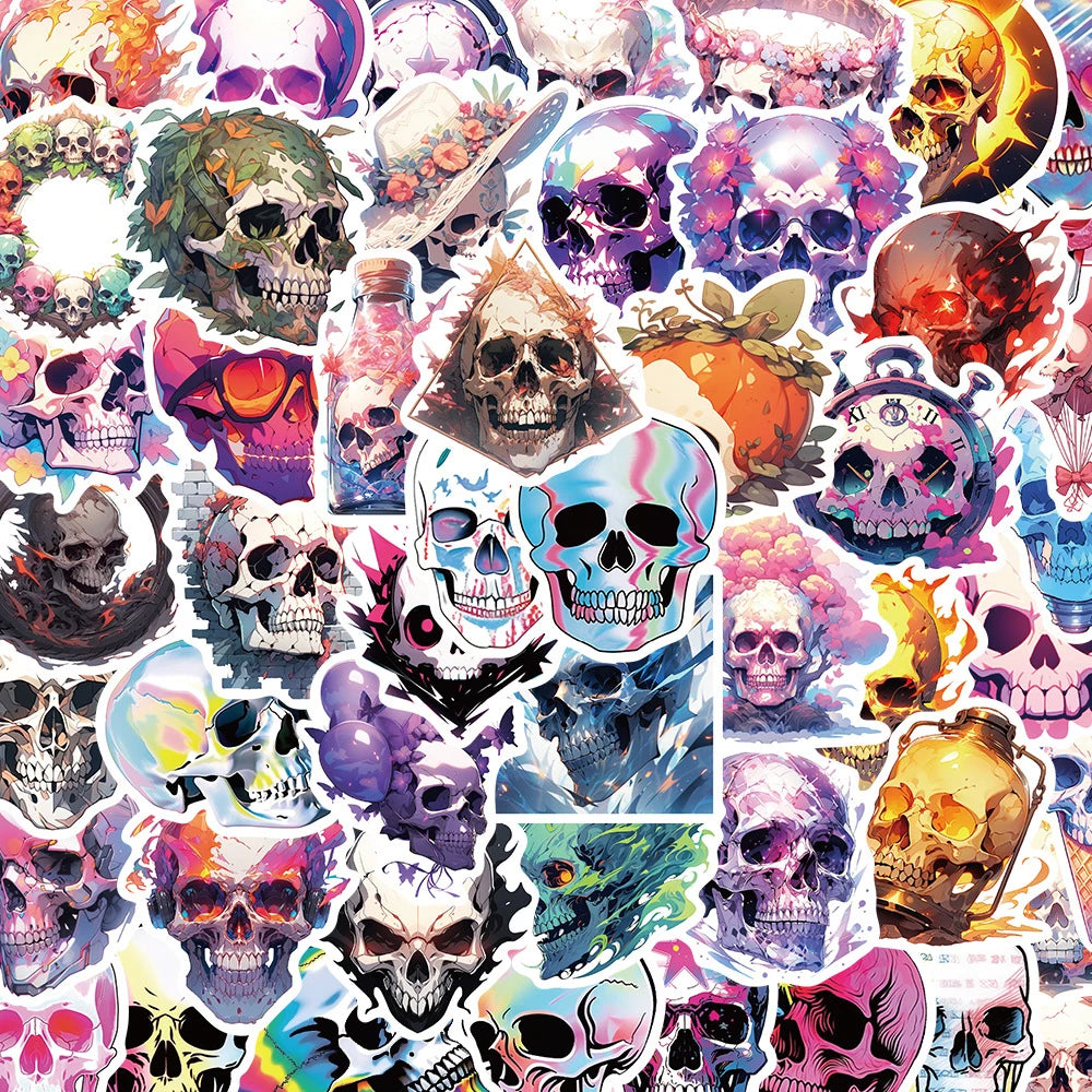 10/30/50pcs Cool Cartoon Skull Waterproof Stickers Skateboard Car Phone Laptop Luggage Motorcycle Bike Decoration Sticker Decals