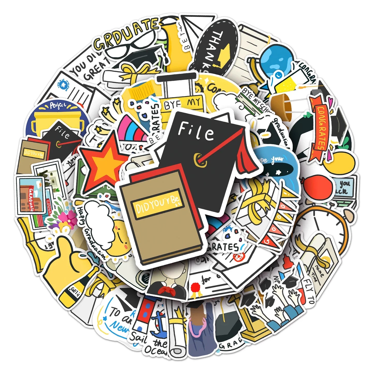 50Pcs Graduation Cartoon Waterproof Vinyl Stickers for Skateboard Snowboard