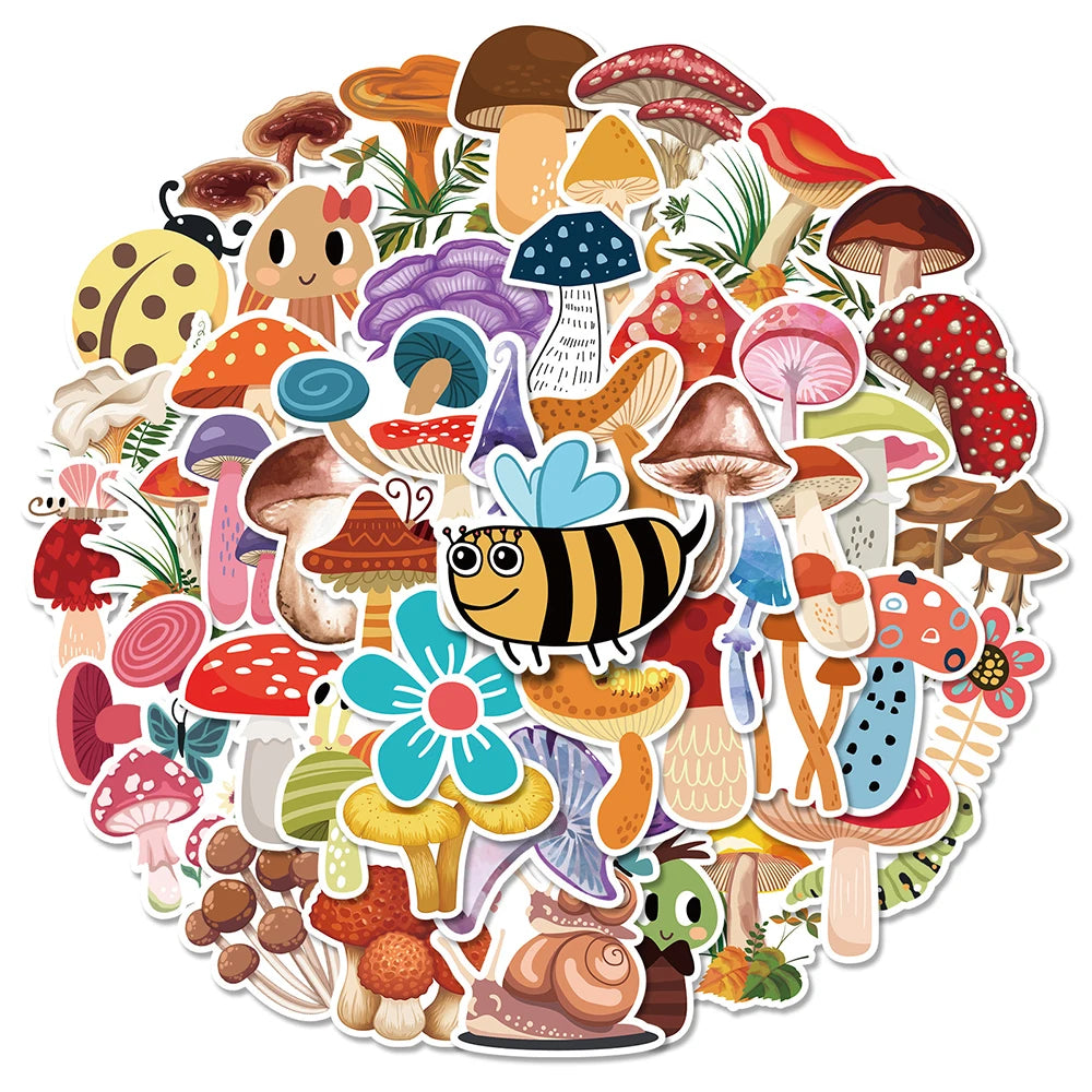 Cartoon Mushroom Stickers Set for Laptop, Luggage, Scrapbook, DIY Notebook