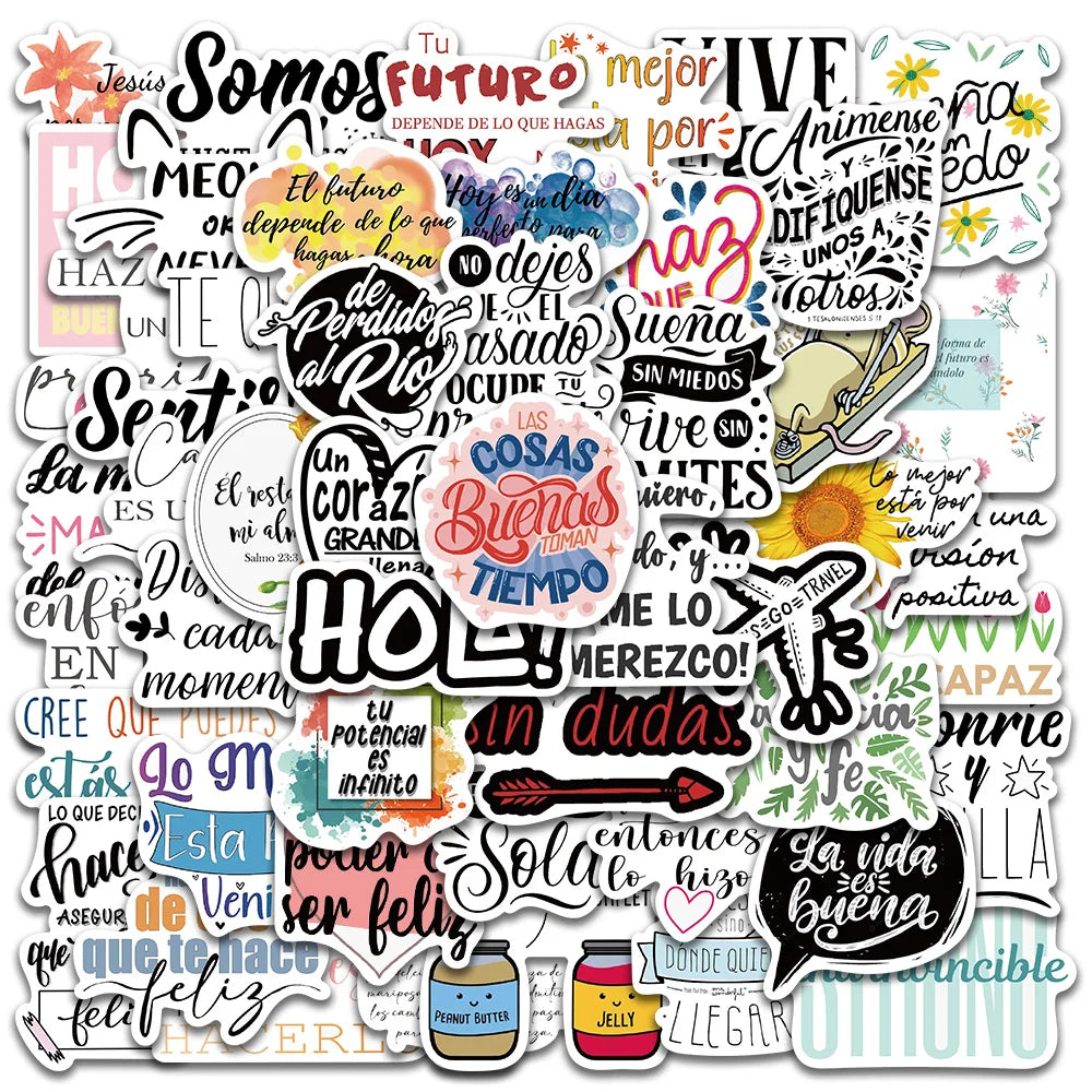 50PCS Motivational Phrase Stickers Inspirational Scrapbook Office Study Decals