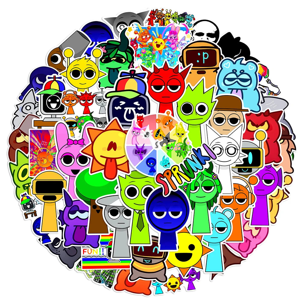 Incredibox Sprunki Stickers 10/30/50PCS Waterproof Decals for Laptop, Skateboard, Luggage, Car, Kid Toy