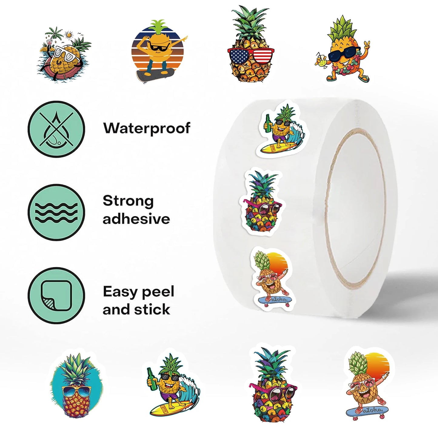 500pcs/roll Fruit Pineapple Sticker Roll For Kids Reward Encourage Sticker For Labels Thank You Sticker Kids Toys
