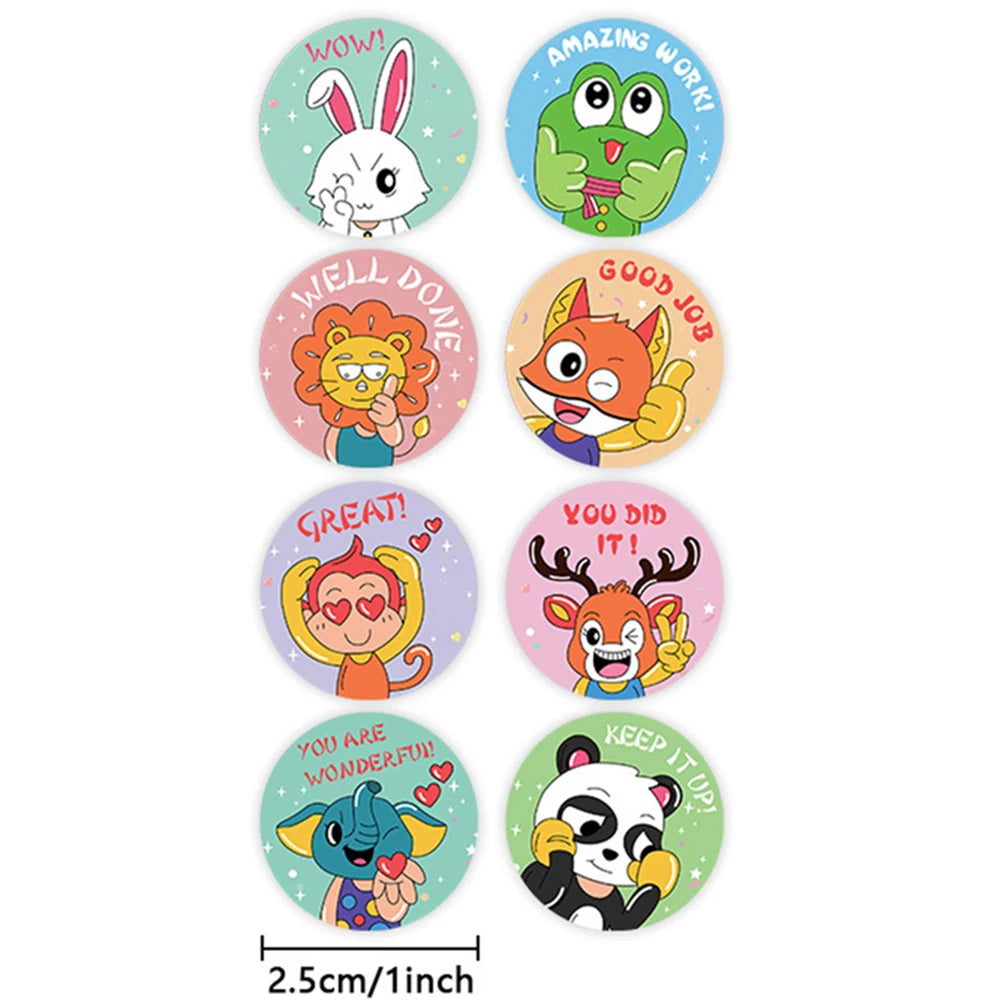 100-500pcs Kids Cute Animals Round Reward stickers for Children Teaching Toy Gift Card Party Packaging Wrapping Labels