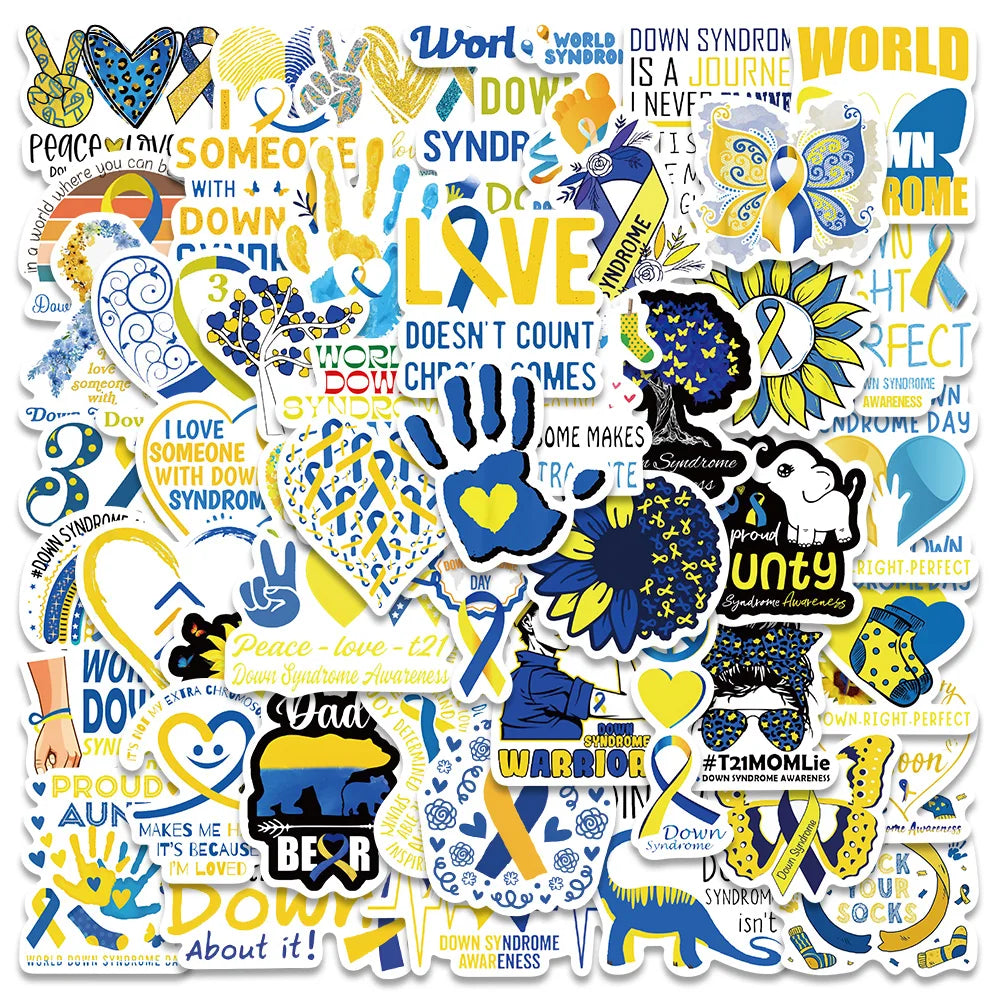 50PCS Down Syndrome Awareness Stickers for Car, Motorcycle, Luggage, Guitar, Skateboard, Laptop