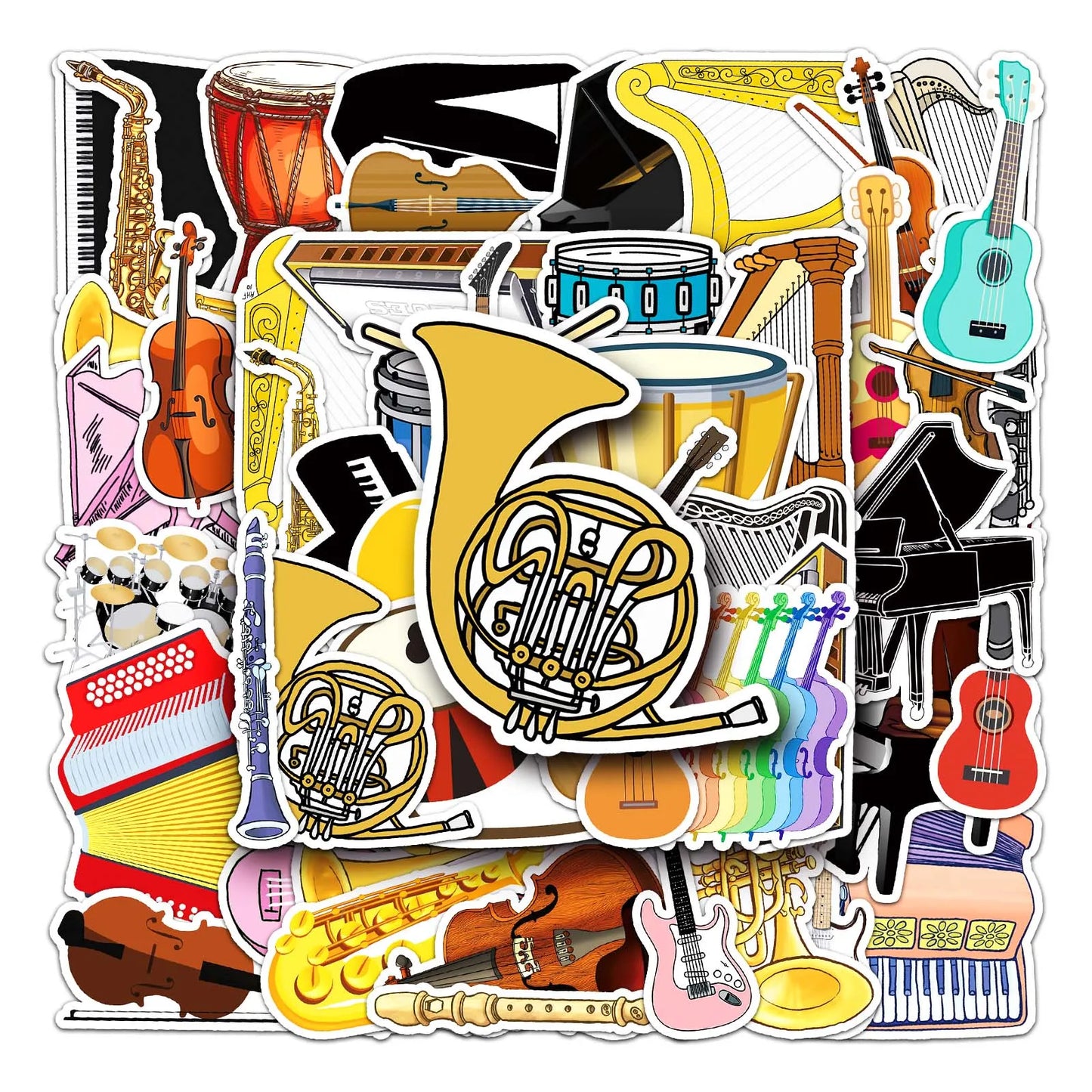 50Pcs Musical Instrument Cartoon Waterproof Vinyl Stickers for Skateboard Snowboard