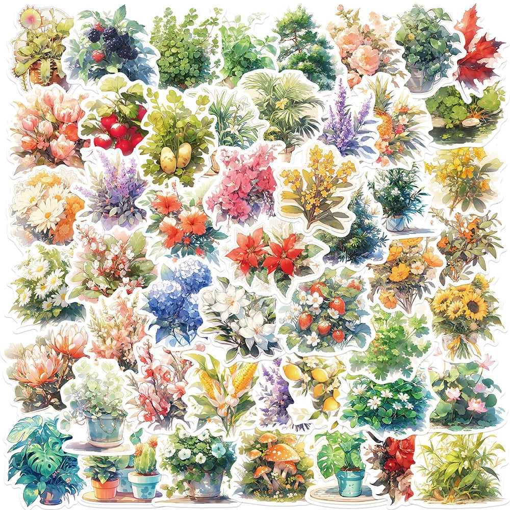 Cartoon Plant Flower Stickers for Laptop, Phone, Notebook, Suitcase - 10/30/50pcs