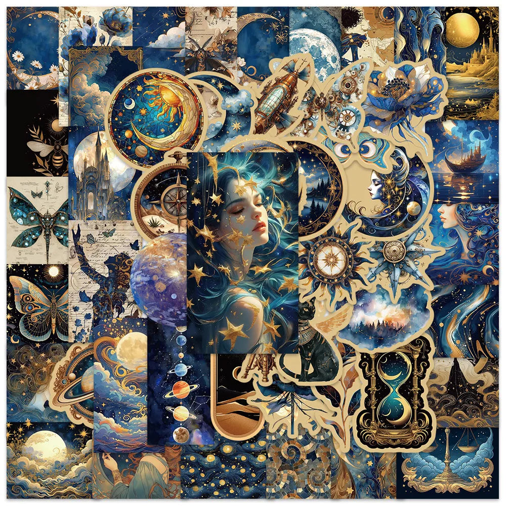 50pcs Aesthetic Cartoon Fancy Universe Stickers Water Bottle Art Stickers Laptop Luggage Notebook Waterproof Vinyl Phone Decals