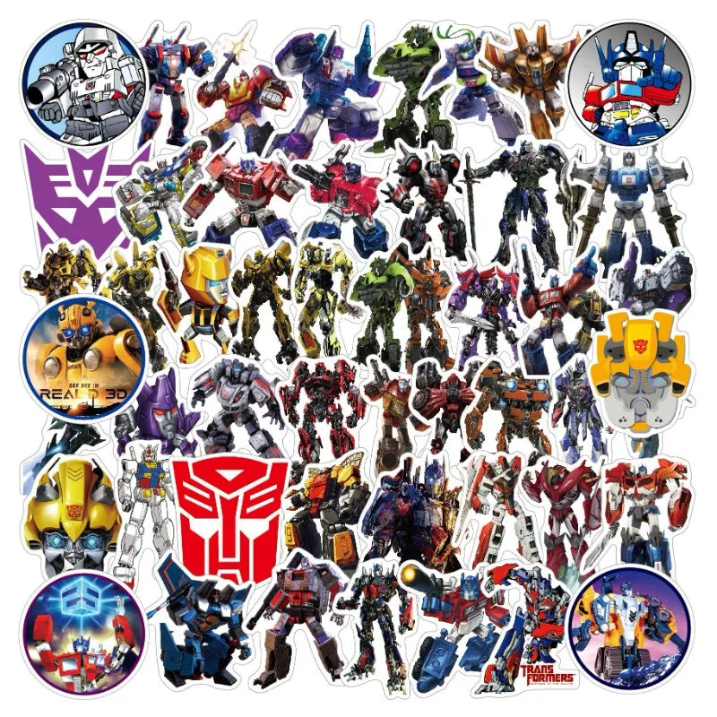 50pcs Transformers Stickers for Laptop, Phone, Scooter, Suitcase, Water Bottle, Stationery, Refrigerator