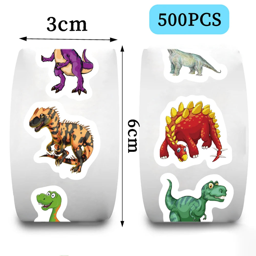 500pcs Cute Dinosaur Pattern Reward Encouragement Sticker Roll for Kids Motivational Stickers with Cute Animals for Students