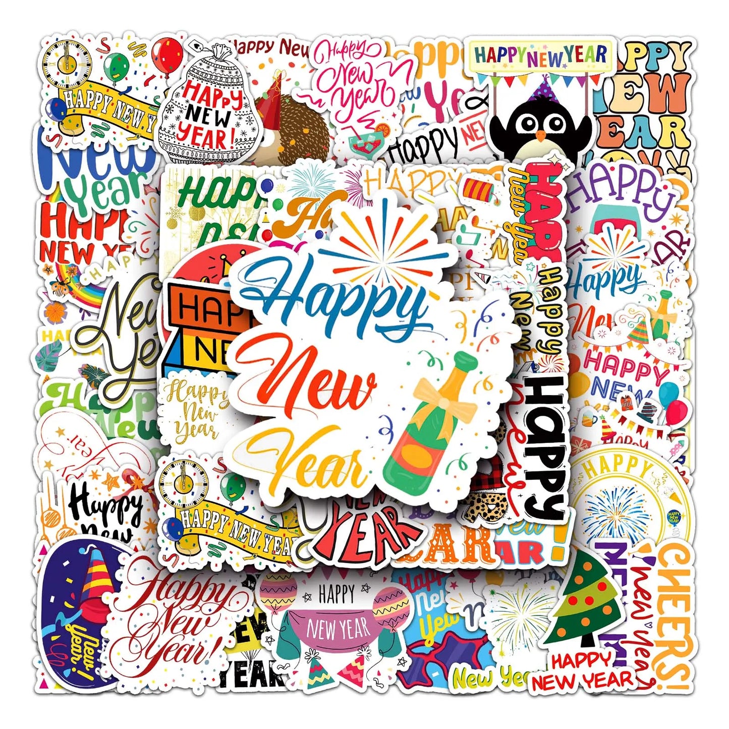 50Pcs New Year Cartoon Waterproof Vinyl Stickers for Skateboard Snowboard