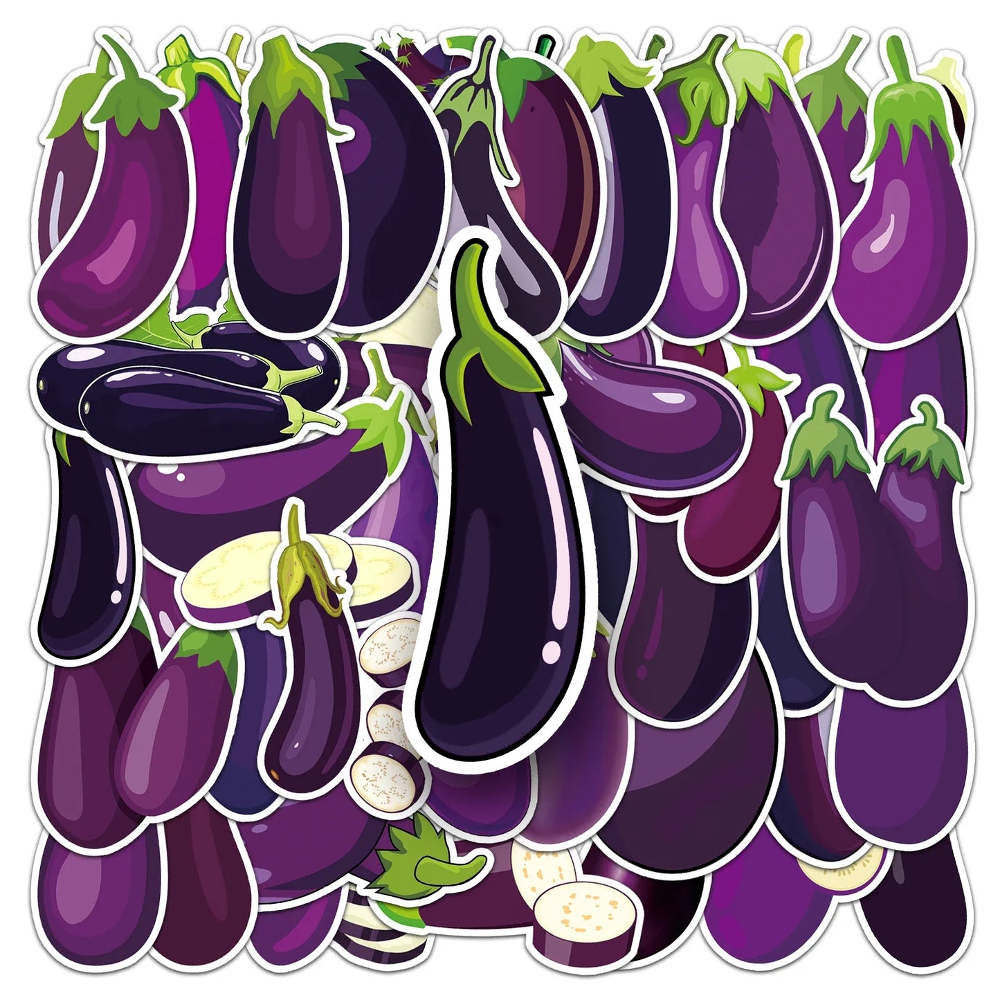 50Pcs Eggplant Cartoon Waterproof Vinyl Stickers for Skateboard Snowboard