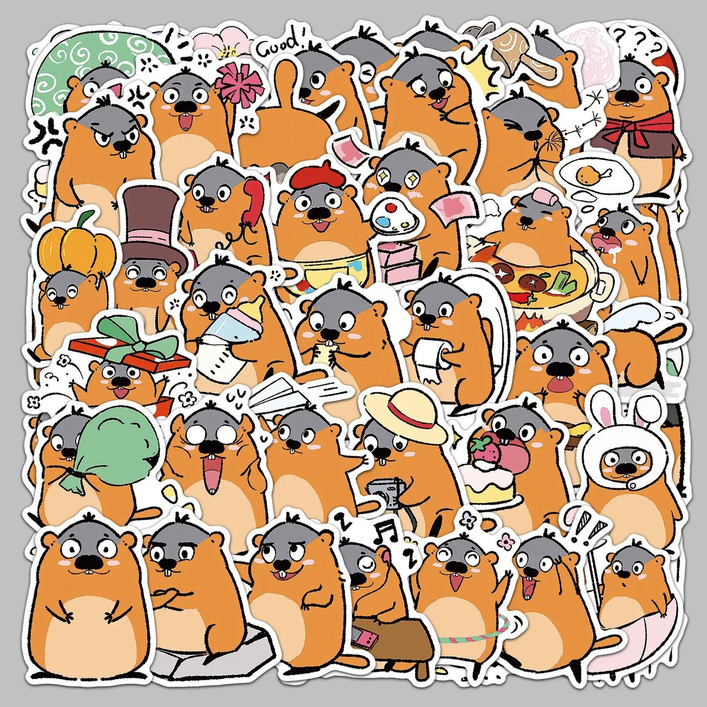 50Pcs Cute Groundhog Graffiti Stickers for Helmet, Wall, DIY Decoration