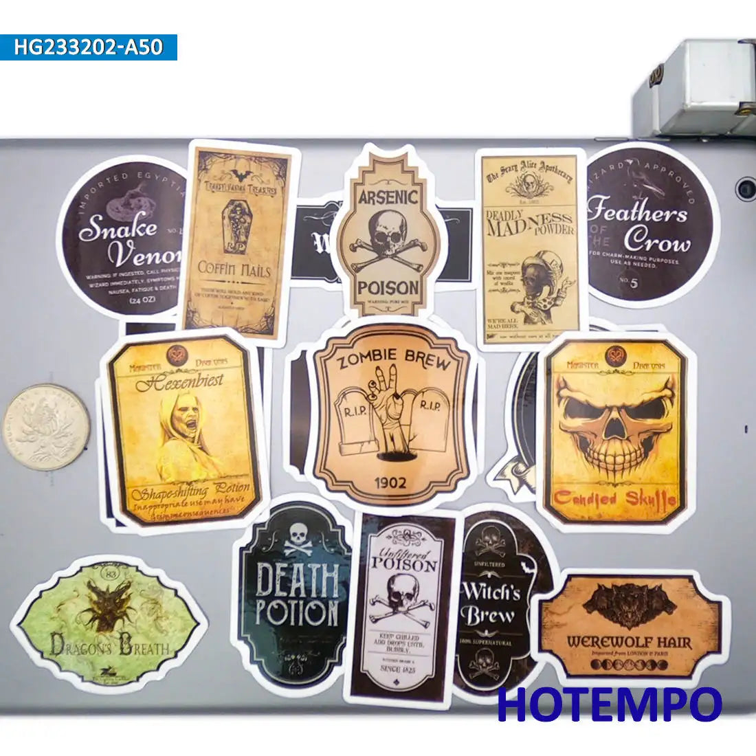 20/30/50Pieces Retro Alchemy Funny Halloween Magic Potion Label Stickers for Bottle Scrapbook Luggage Phone Laptop Sticker Toys