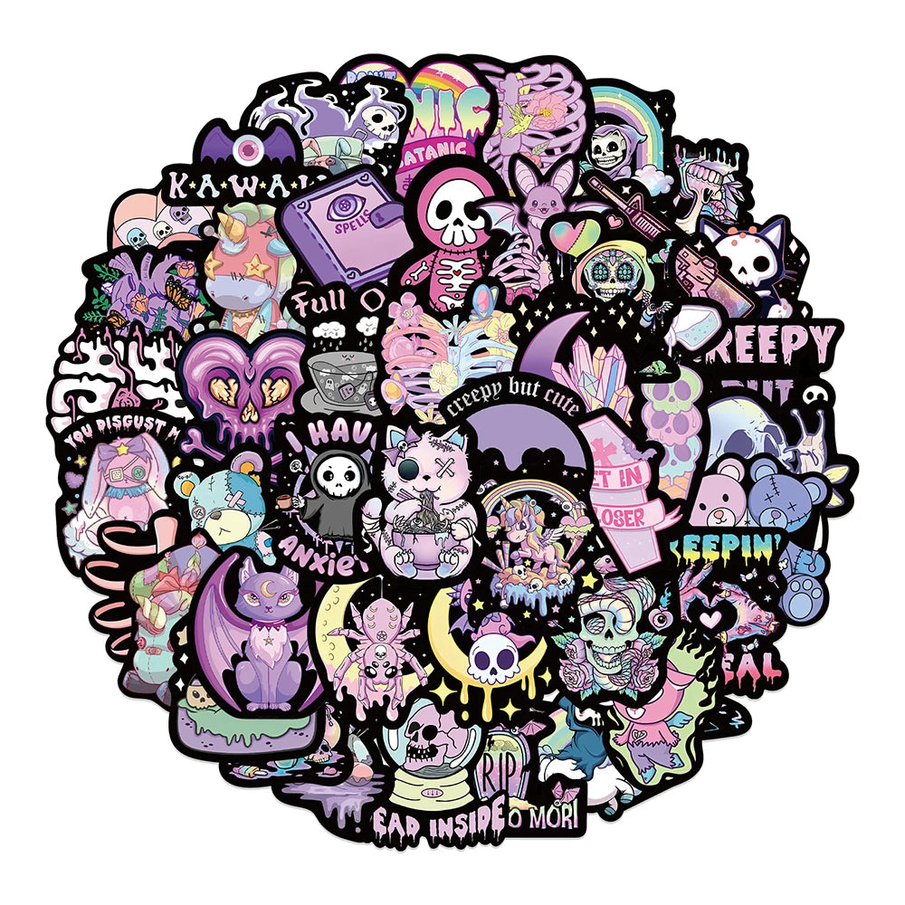 10/30/56PCS Cute Cartoon Halloween Gothic Horror Stickers Decals Skull Decals Decoration For Suitcase Notebook Laptop Fridge Car