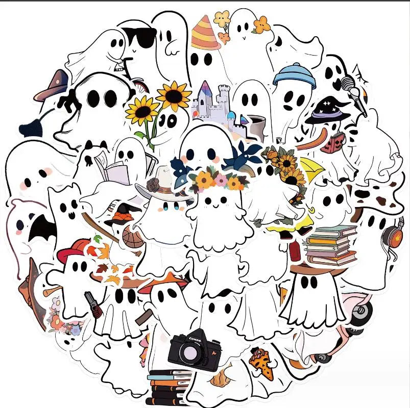 Halloween Ghost Stickers 10/30/50pcs for Suitcase, Skateboard, Laptop, Phone, Car, DIY Decal