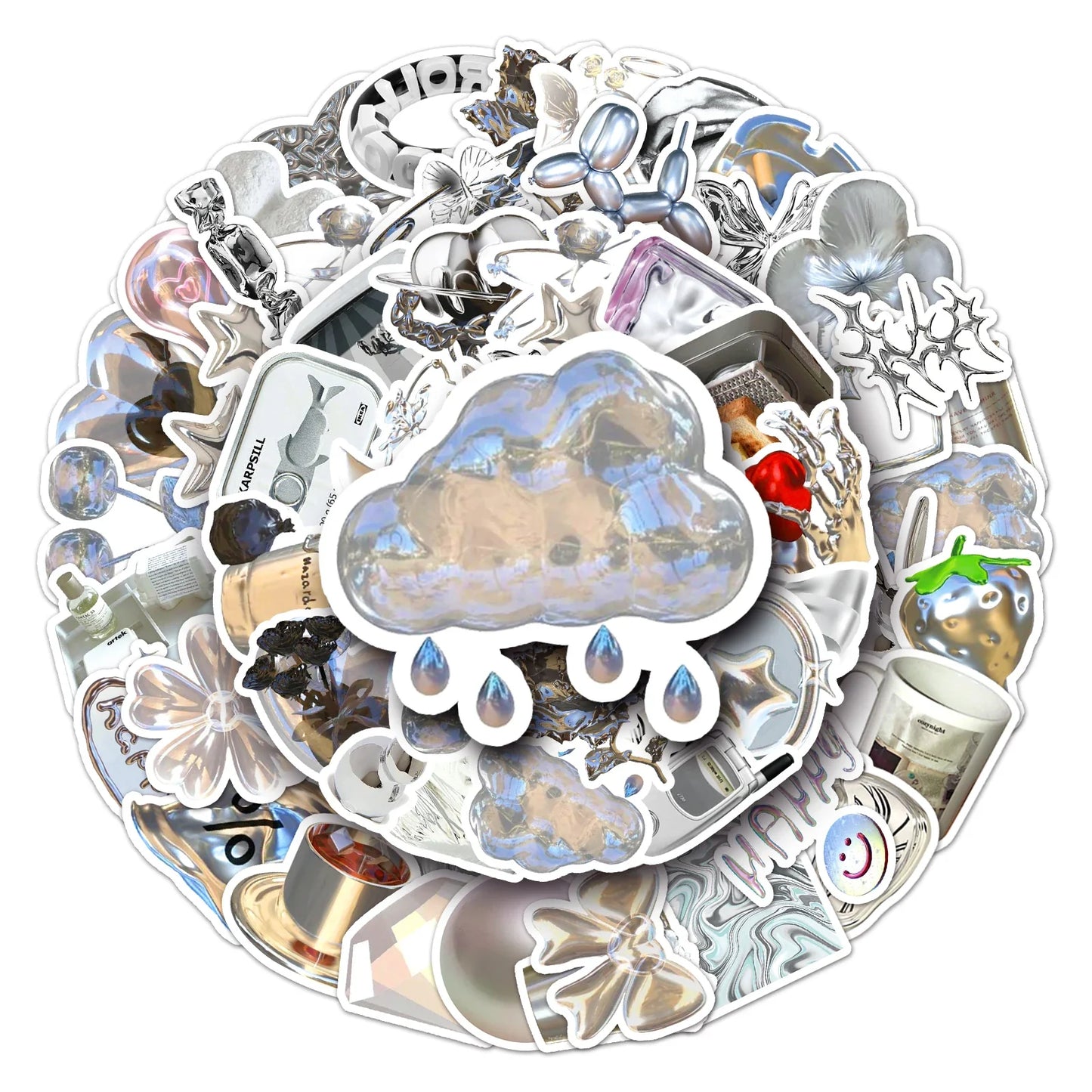 50Pcs Silver Cartoon Waterproof Vinyl Stickers for Skateboard Snowboard