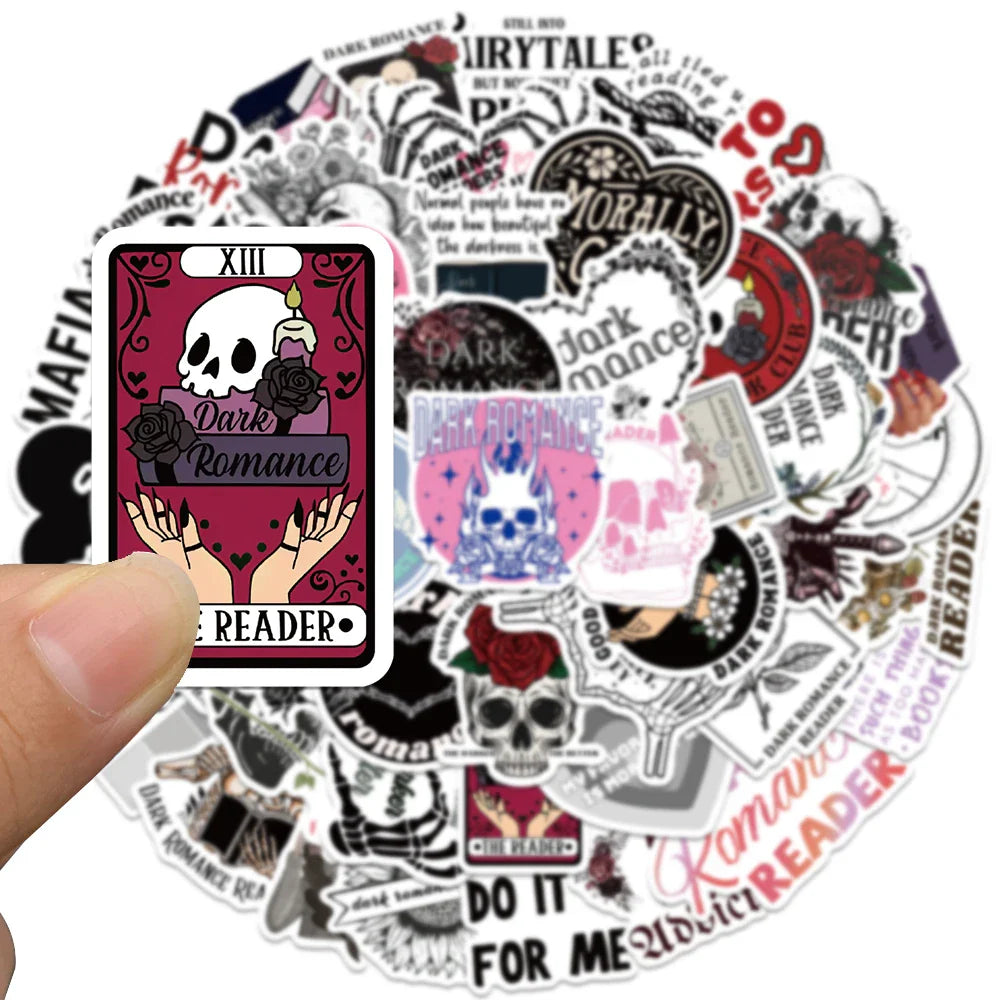 50pcs Aesthetic Dark Romance Reader Stickers Cartoon Bookish Sticker Luggage Laptop Guitar Phone Waterproof Vinyl Book Decals