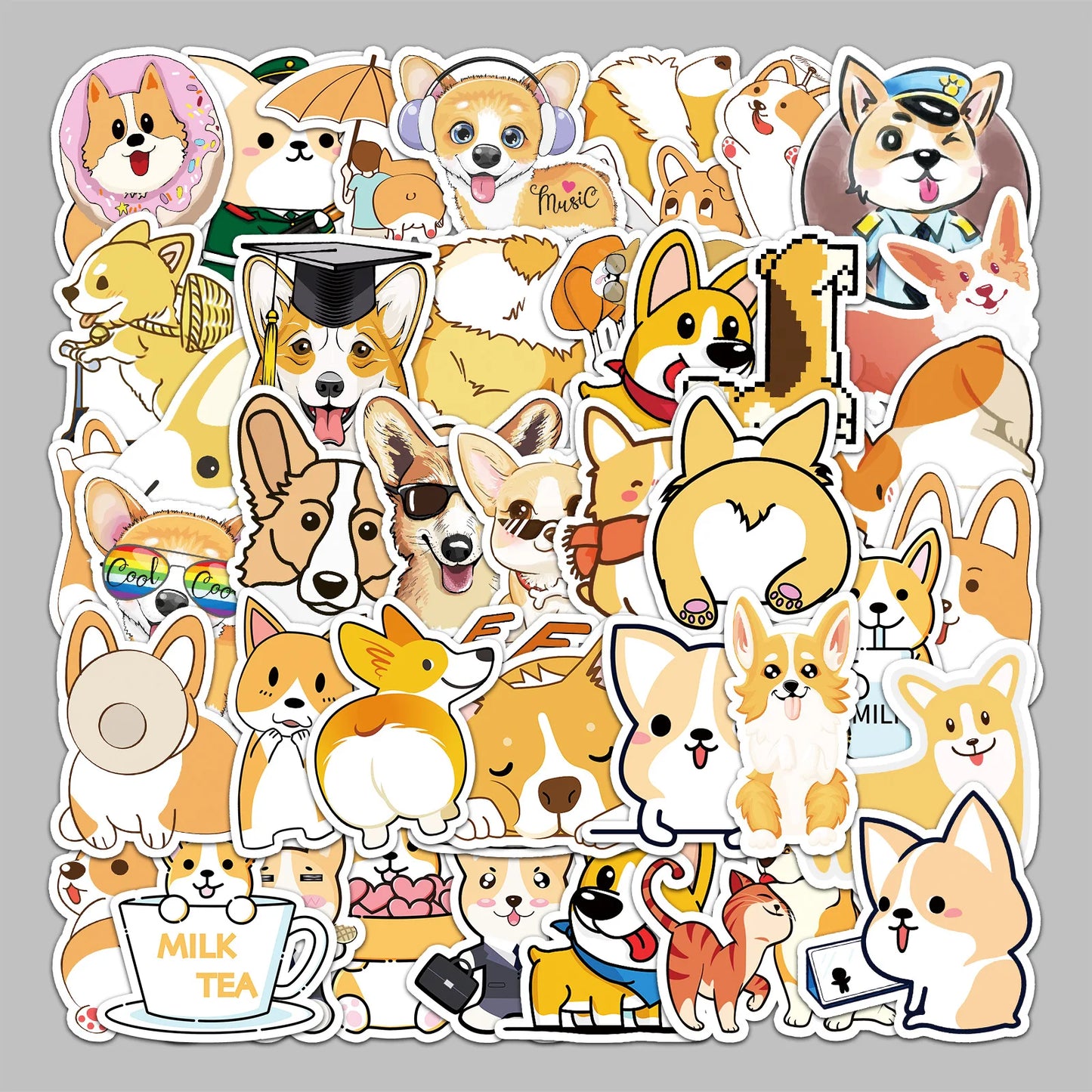 50pcs Corgi Graffiti Stickers for Helmet, Wall, DIY Decoration Wholesale