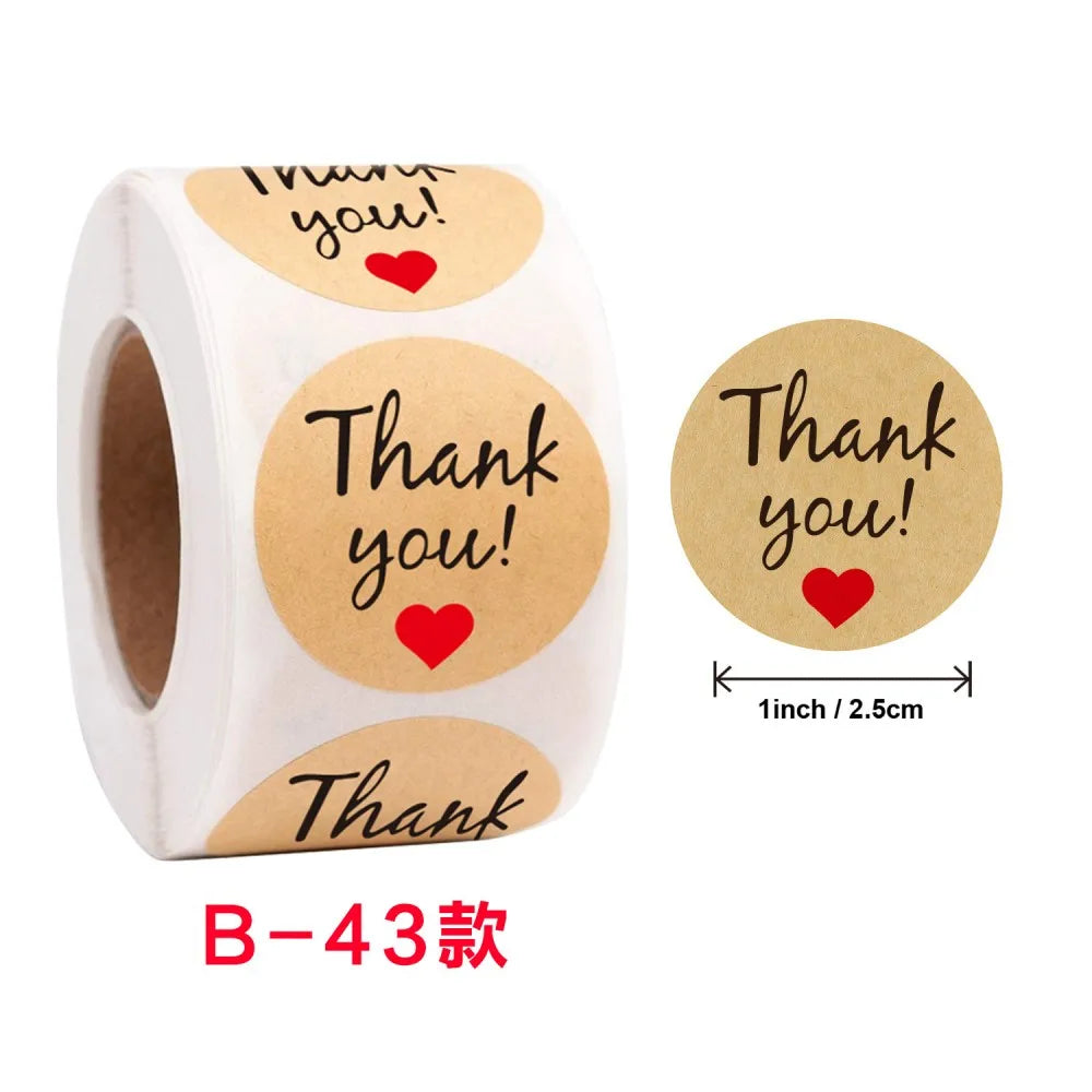 50-500pcs Round Natural Kraft Handmade Heart Thank You Stickers Scrapbooking For Gift Baking Package Adhesive Sticker Seal Label