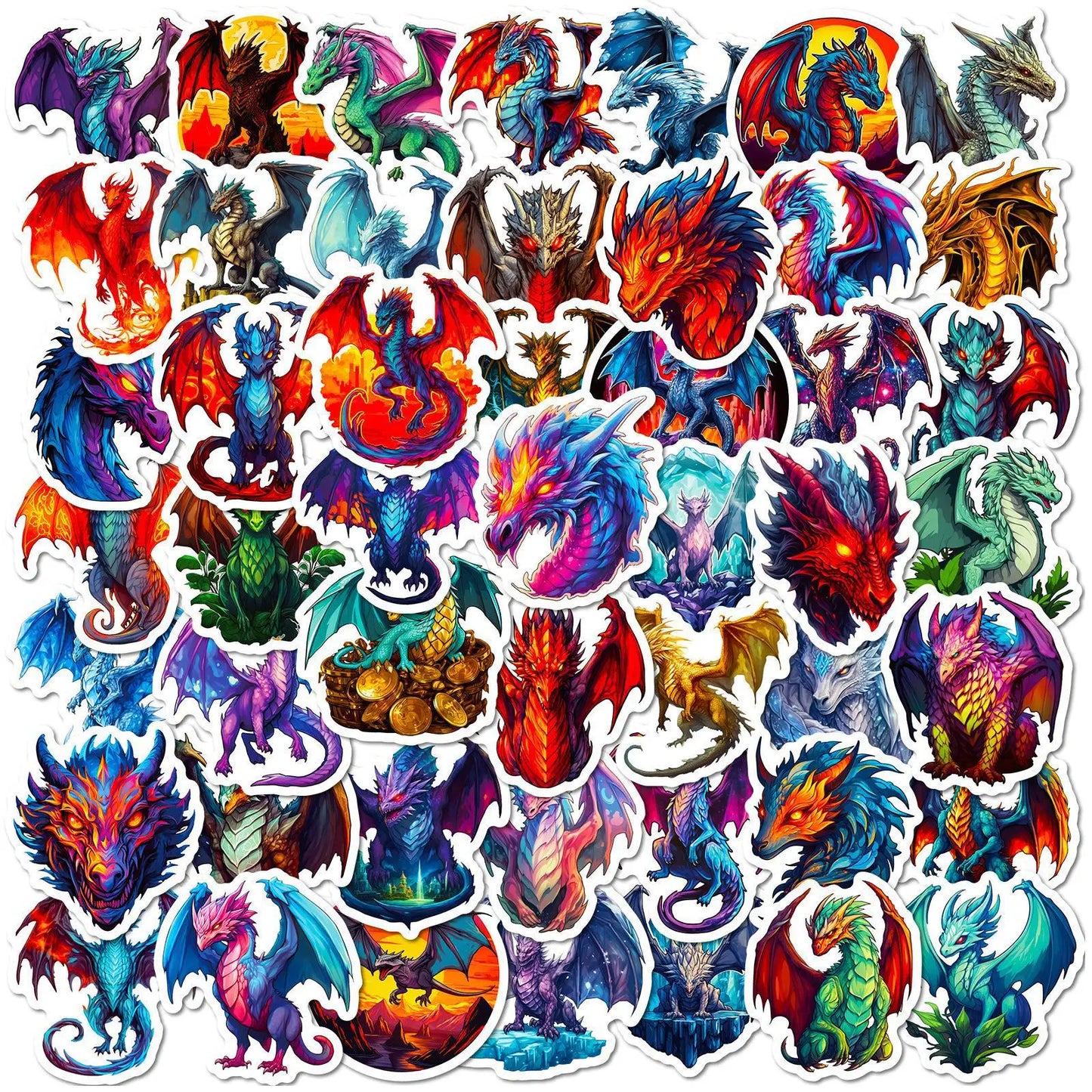 50pcs Firewing Dragon Graffiti Stickers for Helmet, Wall, Desktop Decoration
