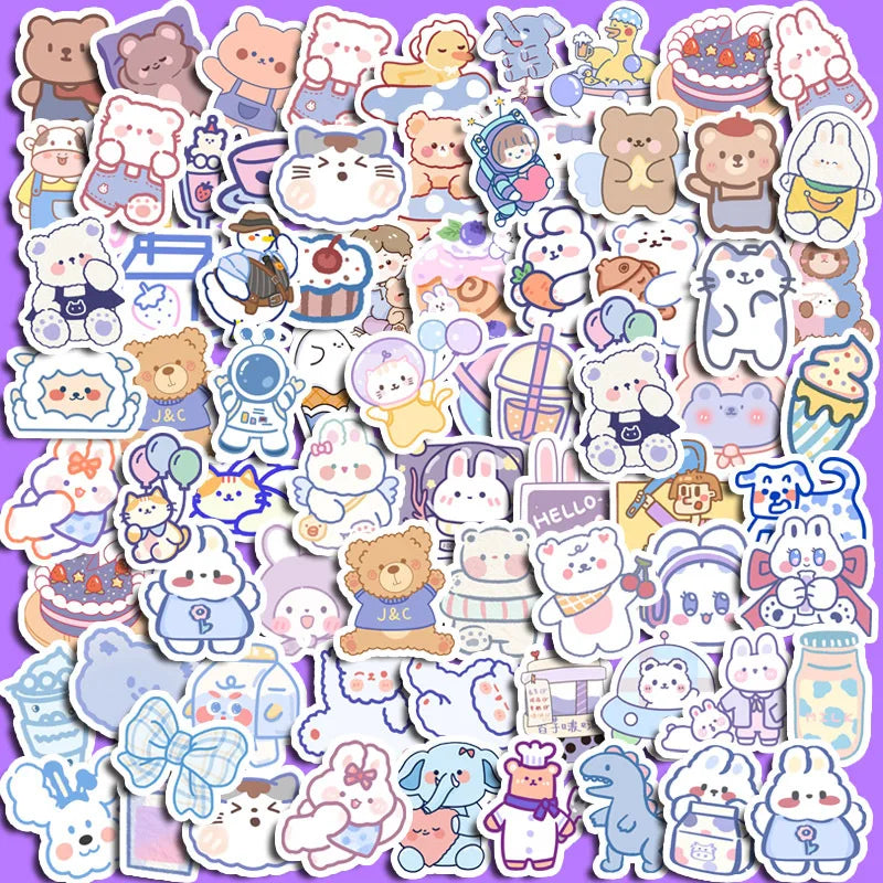 90pcs Cute Animal Graffiti Stickers for Kids DIY Stationery, Computer & Student Use
