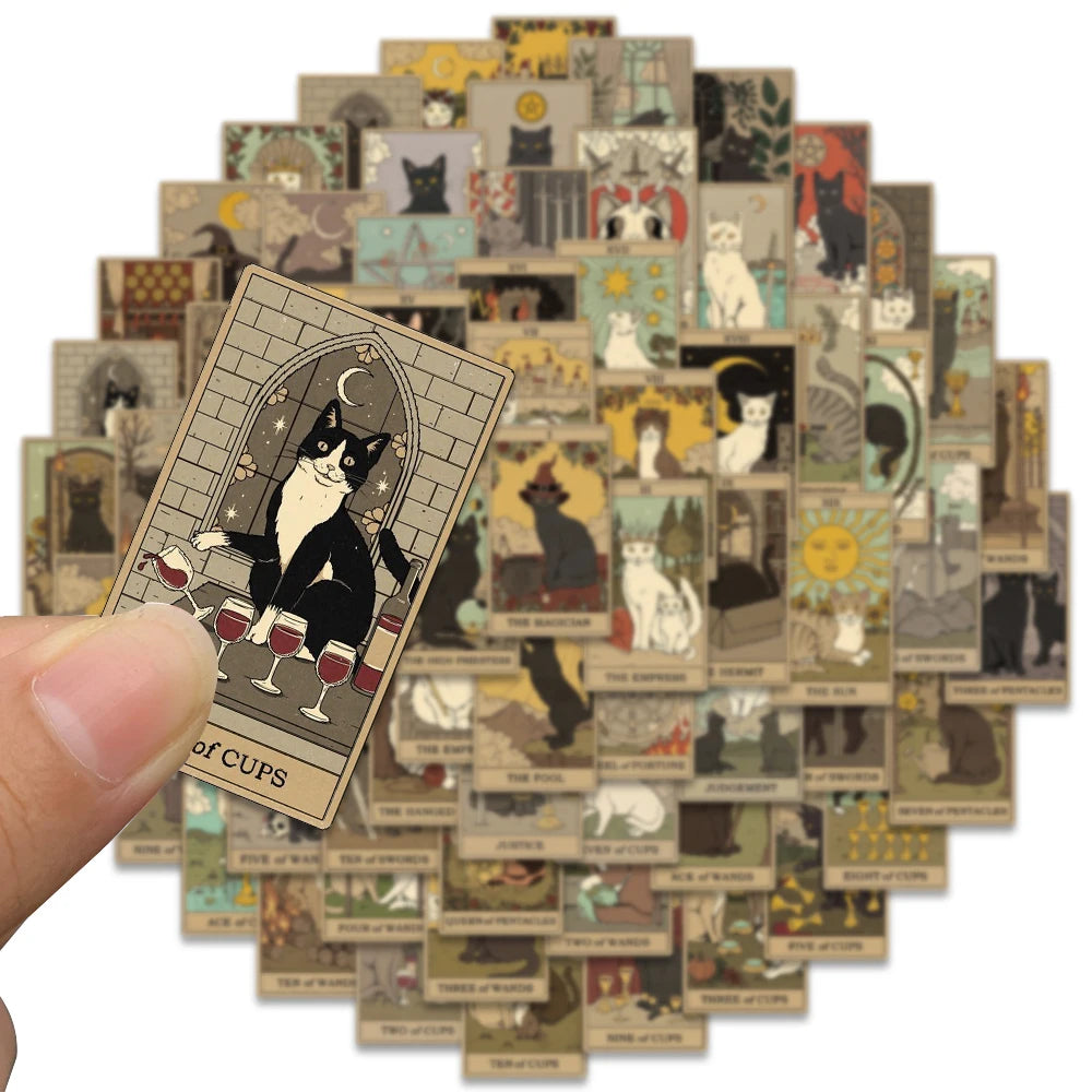 70pcs Retro Cartoon Cats Tarot Art Stickers