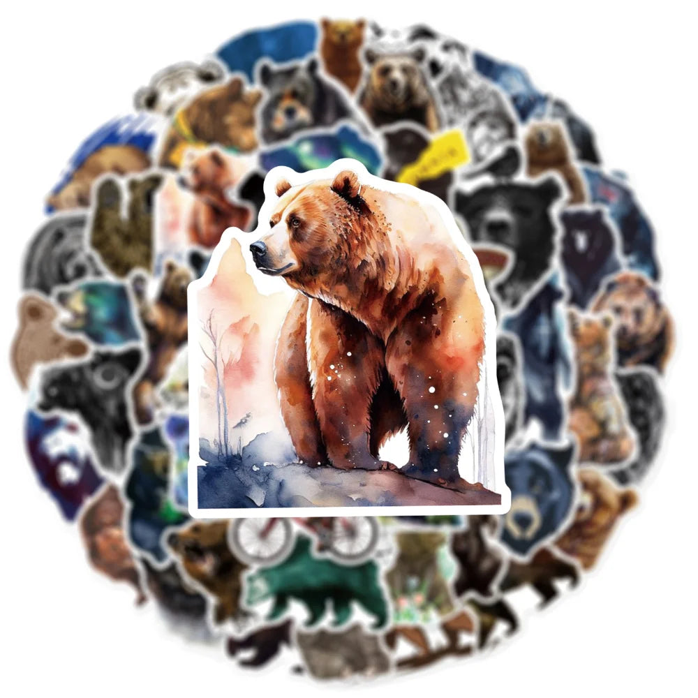 10/50PCS Bear Sticker Aesthetic Kids Toys Cartoon Brown Bear Animal Notebook Laptop Car Scrapbooking Cool Gadgets