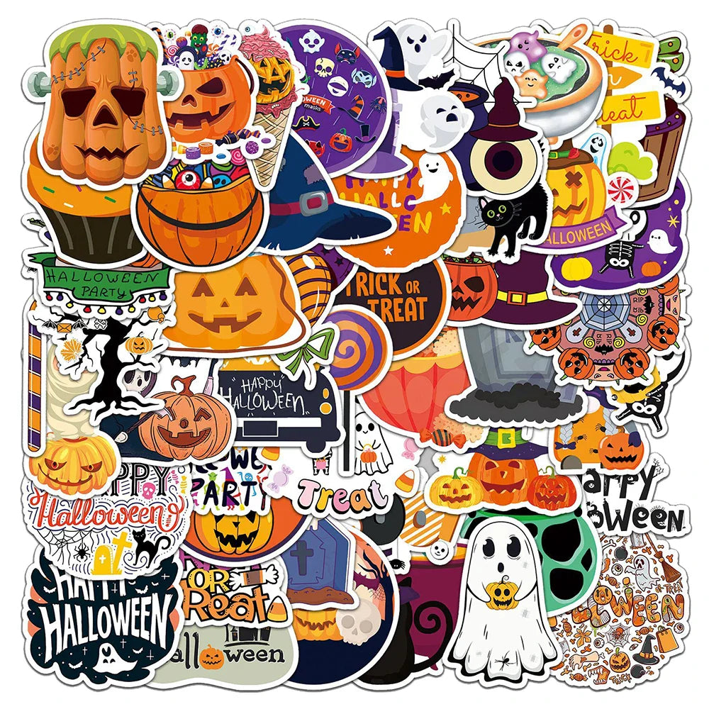 Cartoon Halloween Stickers 10/30/50pcs Waterproof Decals for Laptop, Fridge, Phone, Suitcase, Kids
