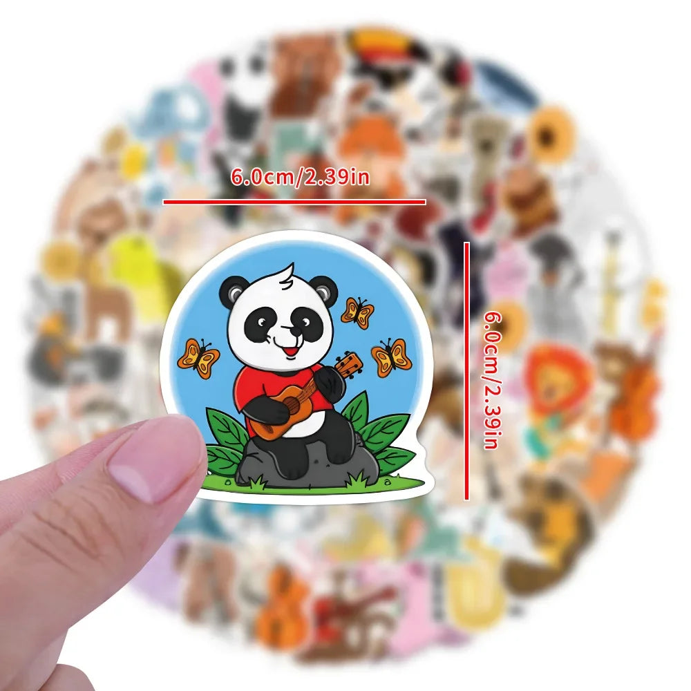 50/100pcs Cute Cartoon Animal Music Band Sticker for DIY Phone Skateboard Guitar Scrapbooking Supplies Stickers Pack Kids Toy