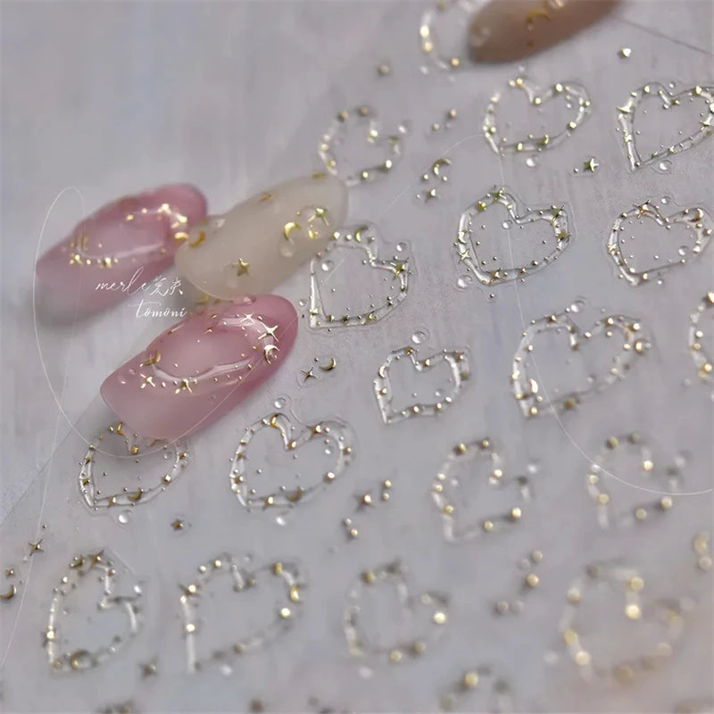 Jelly Nail Stickers Shiny French Stars Love Self-Adhesive Valentine's Day Decor