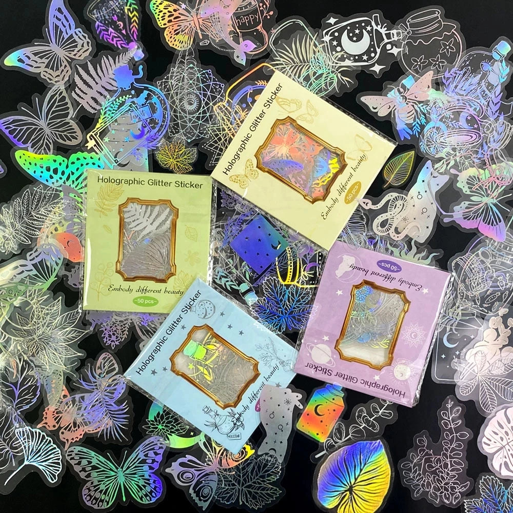 10/30/50/100PCS Holographic Laser Butterfly PET Flash Dream Stickers Aesthetic Hand Account DIY Notebook Motorcycle Car Sticker