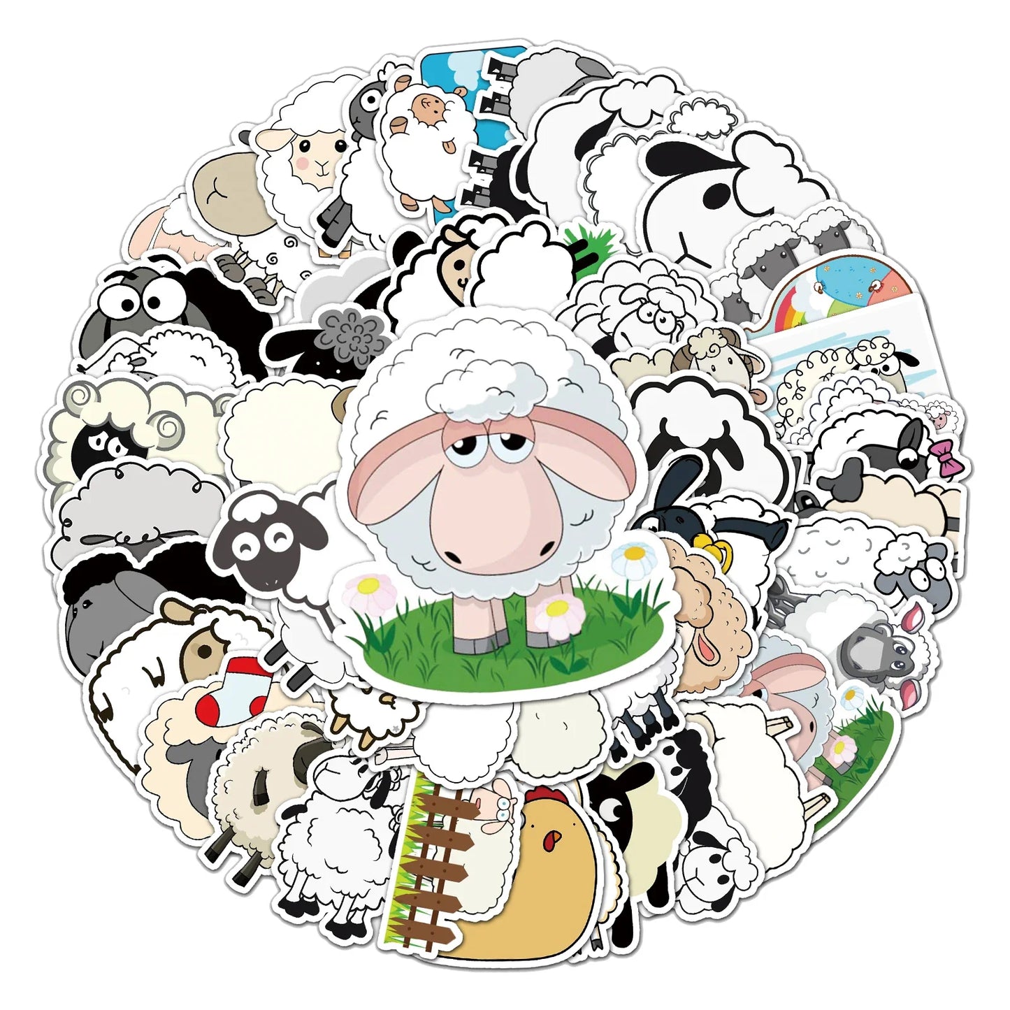 50Pcs Sheep Cartoon Waterproof Vinyl Stickers for Skateboard Snowboard Home Decor
