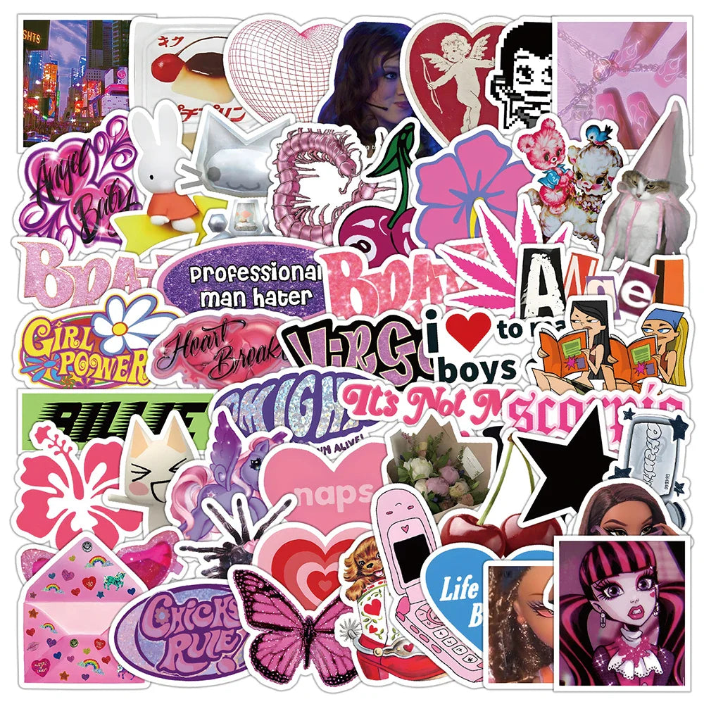 Cool Pink Cartoon Stickers - 10/30/50pcs Waterproof DIY Skateboard Motorcycle Notebook Fridge Decals