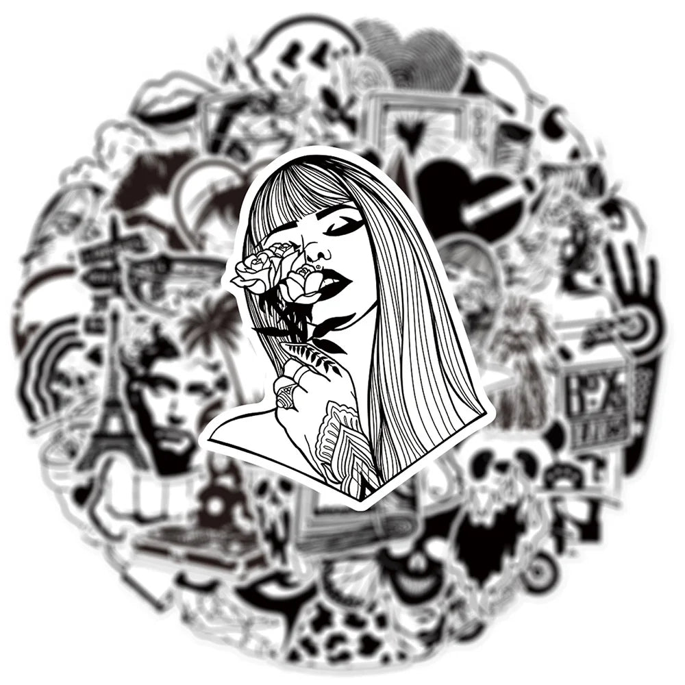 Black & White Art Plaster Stickers for Phone, Laptop, Luggage, Skateboard - 10/30/50PCS Graffiti Decals