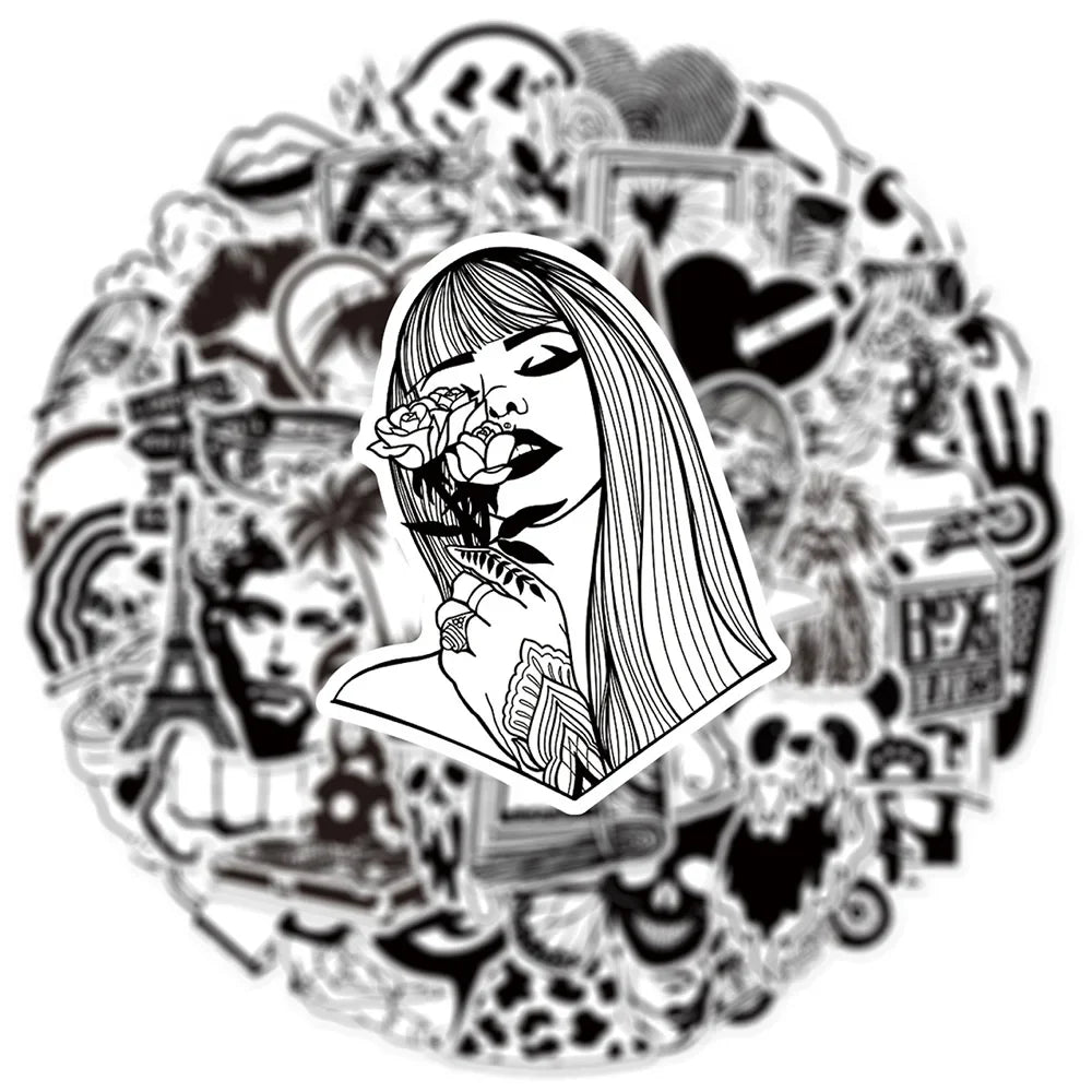 Black & White Art Plaster Stickers for Phone, Laptop, Luggage, Skateboard - 10/30/50PCS Graffiti Decals