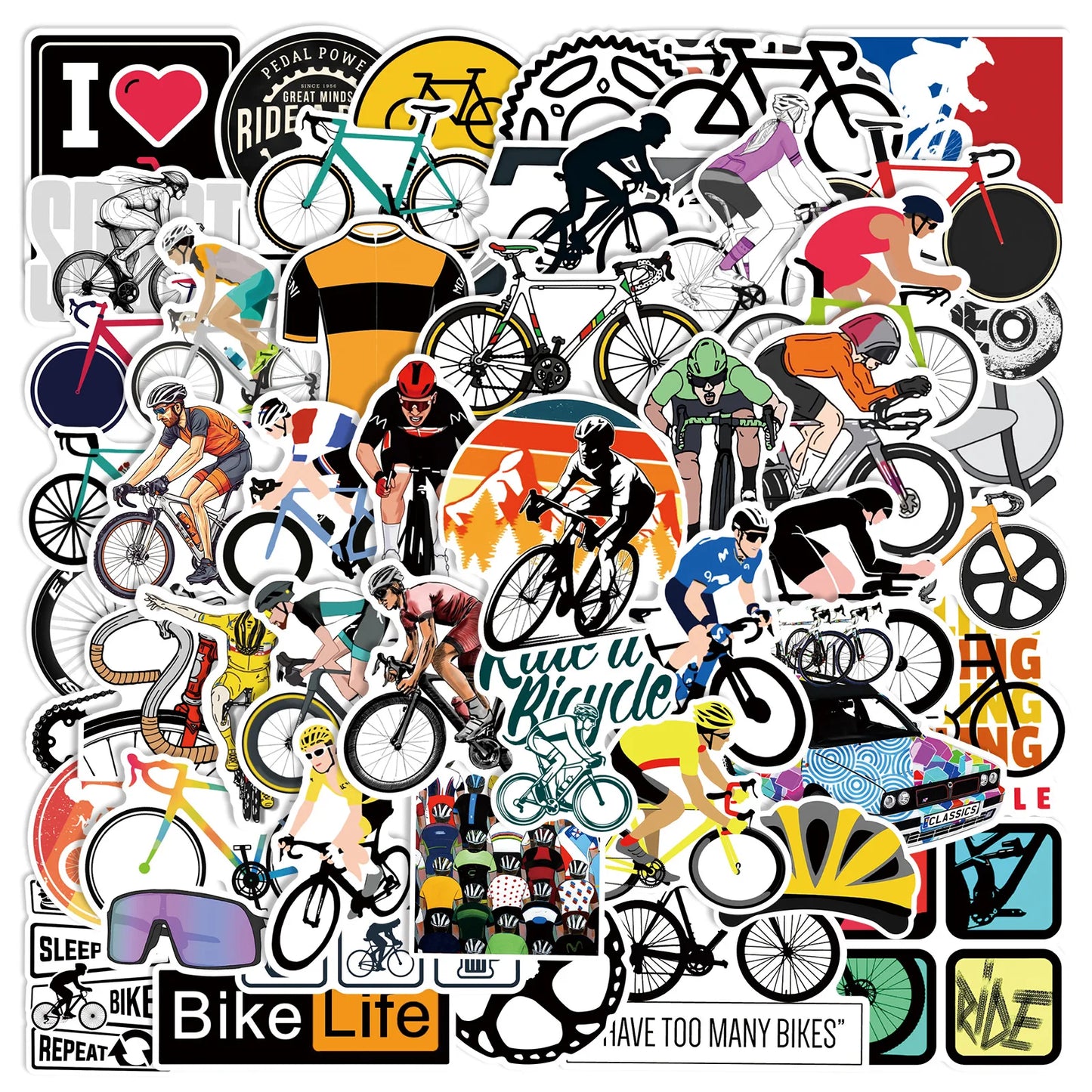 50pcs Cartoon Cycling Stickers for Helmet, Wall, DIY Decoration