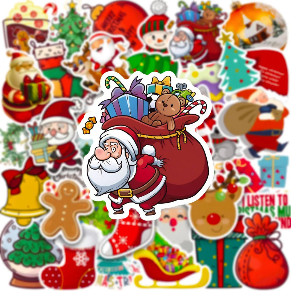 Christmas Santa Tree Cookie Stickers - 10/30/50PCS DIY Laptop Luggage Skateboard Decals for Kids
