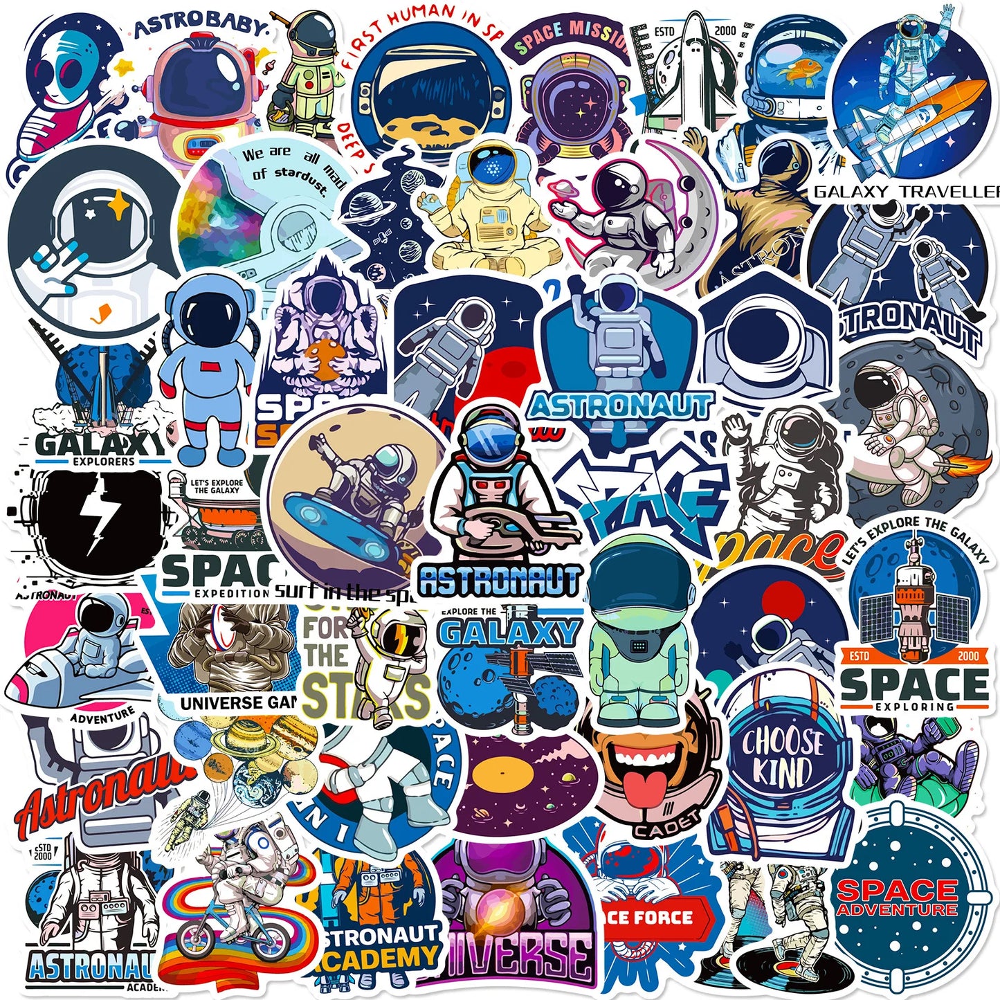 Outer Space Graffiti Stickers: Astronaut Cartoon for Laptop, Luggage, Skateboard, Helmet, Phone, Guitar - 10/25/50pcs