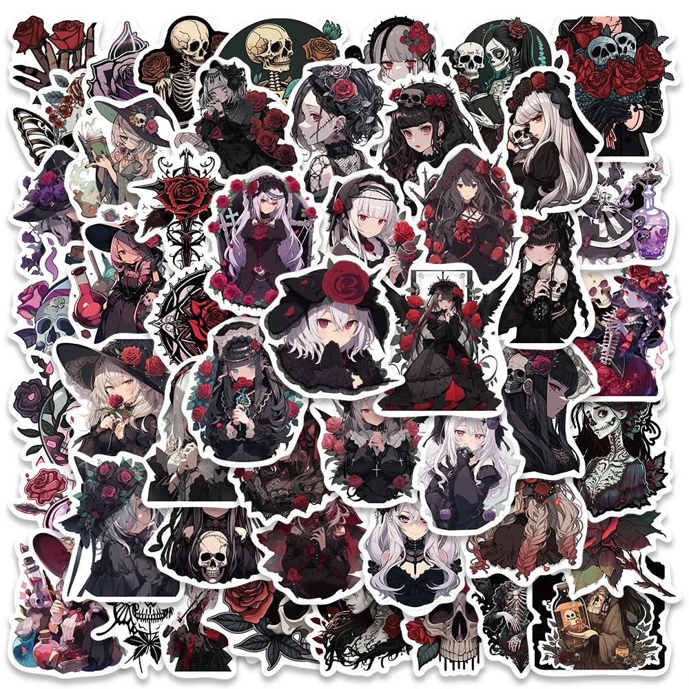 50PCS Gothic Rose Halloween Stickers for Laptop, Luggage, Skateboard, Kids Toys