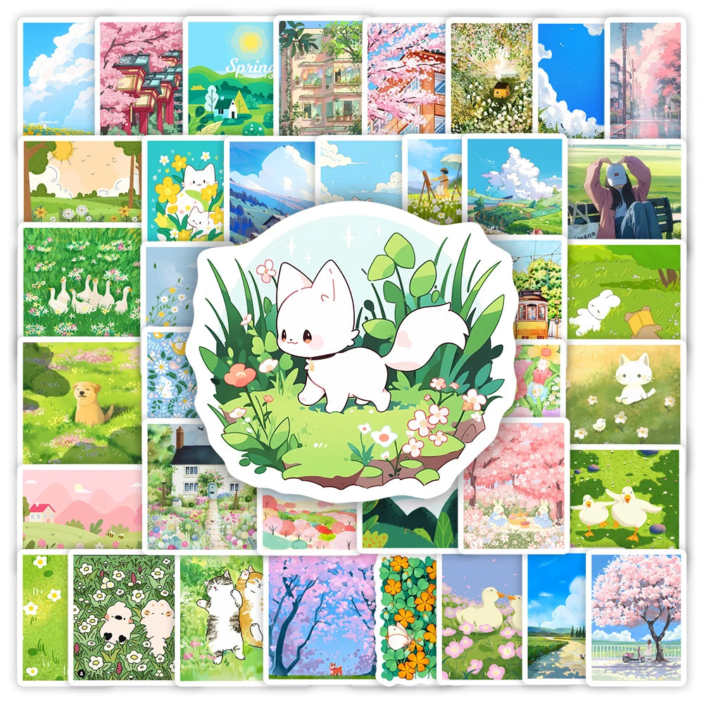 Sunny Spring Stickers Green Leaf Toys Gift Decorative Decal for Scrapbook Journal Diary Laptop Phone Luggage Bottles Waterproof