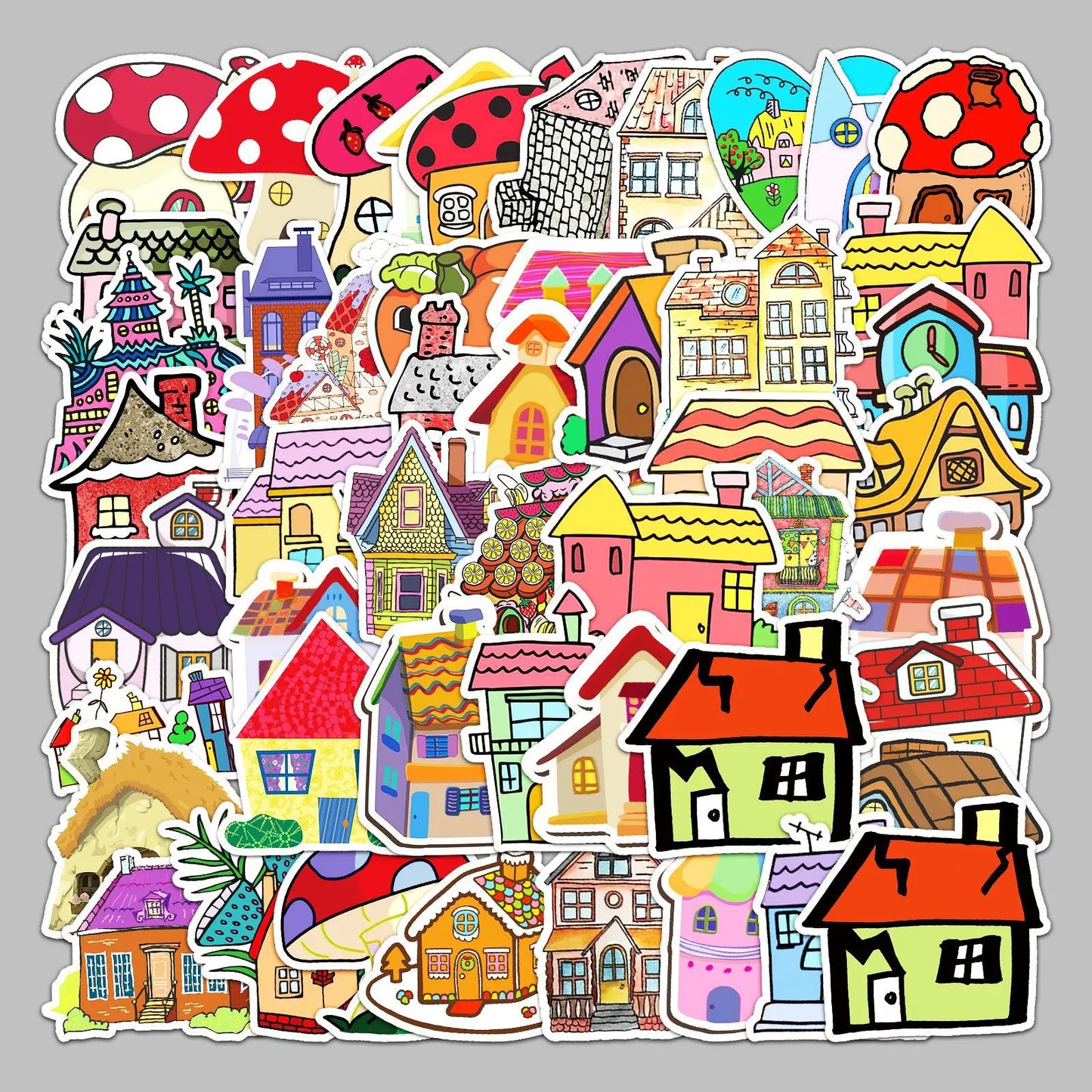 50pcs Cartoon House Graffiti Stickers for Helmet, Wall, DIY Decoration