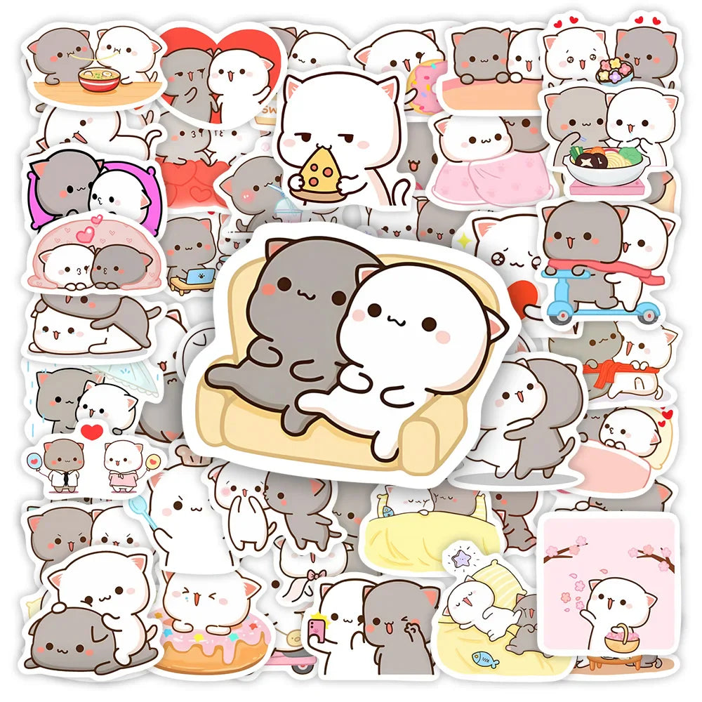 Cute Couple Cat Stickers Cartoon Kawaii DIY Gift Decal Doodles for Scrapbook Skateboard Luggage Phone Waterproof Stickers