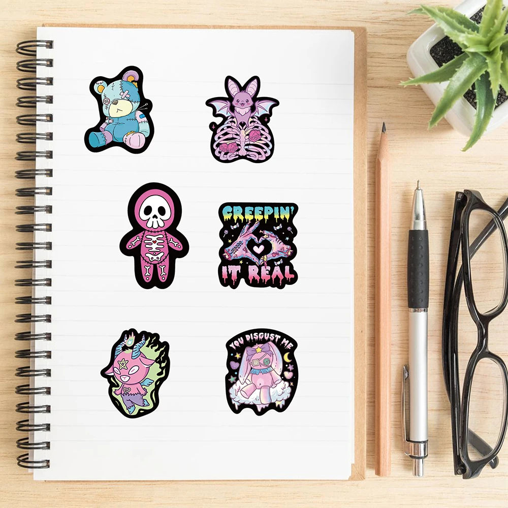10/30/56PCS Cute Cartoon Halloween Gothic Horror Stickers Decals Skull Decals Decoration For Suitcase Notebook Laptop Fridge Car