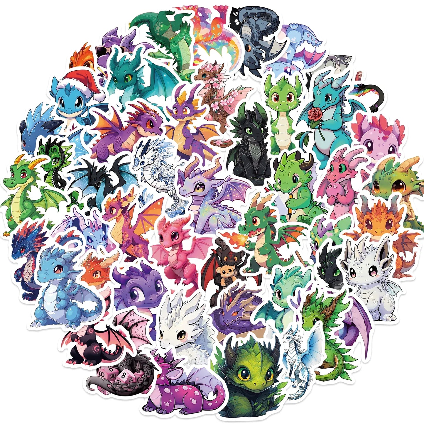50pcs Cute Dragon Stickers for Scrapbooking, Laptop, Luggage, Car Decoration
