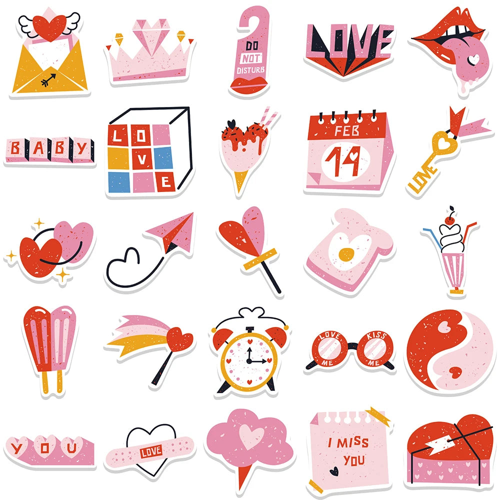10/30/50PCS Cartoon Pink Love Stickers Valentine's Day Cute Decals PVC Waterproof Skateboard Laptop Phone Car Sticker For Kids