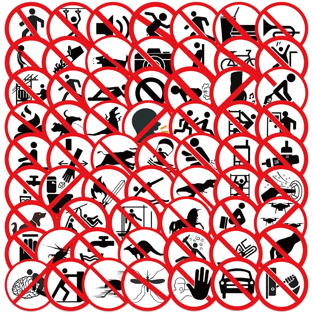62pcs Funny Cartoon Warning Sign Stickers Water Bottle Decals Laptop Luggage Notebook Phone Waterproof Vinyl Bicycle Stickers